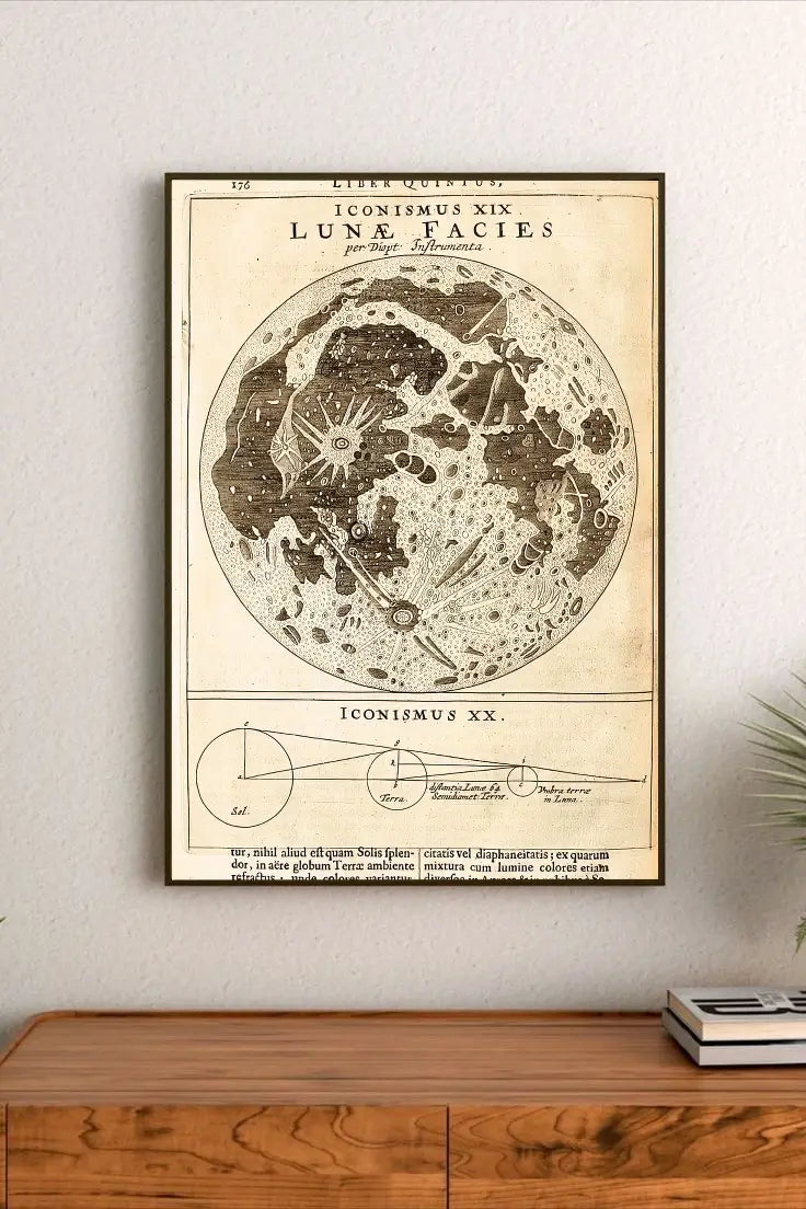 Stylized graphic artwork showing geometric moons and cosmic glyphs in deep navy and charcoal tones against a minimalist background