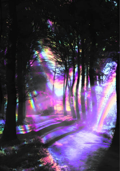 Abstract dimensional art showing ethereal lines and crystalline structures in soft tones of pale blue, white, and violet gradients