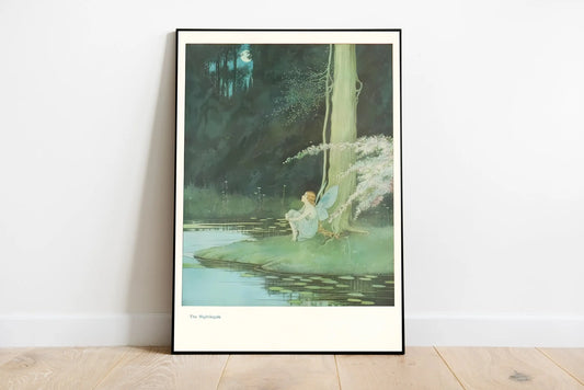 A watercolor botanical print featuring dried moss, ferns, and delicate foliage in earth tones, styled with vintage cottagecore typography