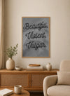 Black and white print featuring a dramatic, vintage portrait in the style of a musesque woman