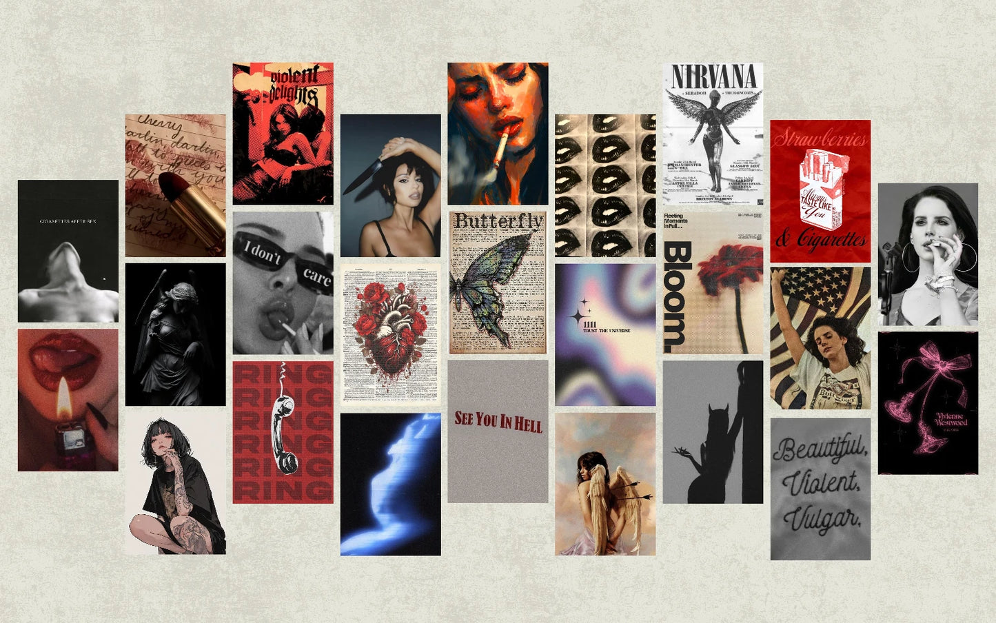 High contrast collage kit featuring dramatic portraits and stylistic muse themes rendered in moody grayscale tones