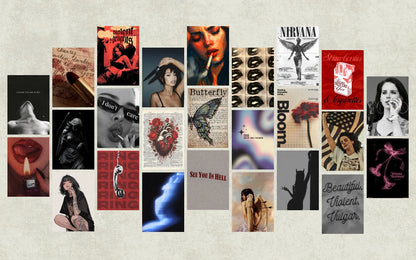 High contrast collage kit featuring dramatic portraits and stylistic muse themes rendered in moody grayscale tones