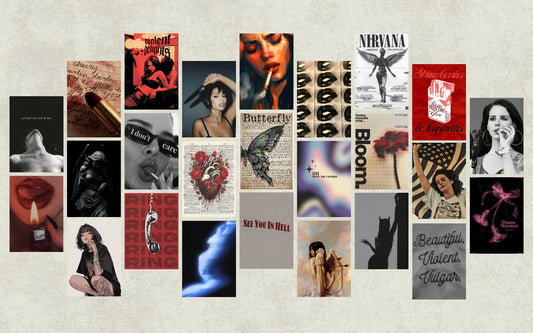 High contrast collage kit featuring dramatic portraits and stylistic muse themes rendered in moody grayscale tones