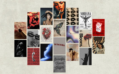 Stylized collage kit featuring monochrome portrait sketches, artistic muse designs, and mixed media elements in a vintage black and white style