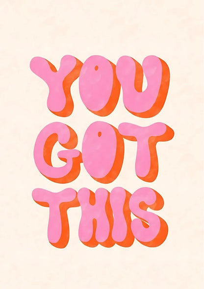 Whimsical portrait design featuring bright pink and yellow graphics, illustrating lemon slices and the phrase "You Got This."