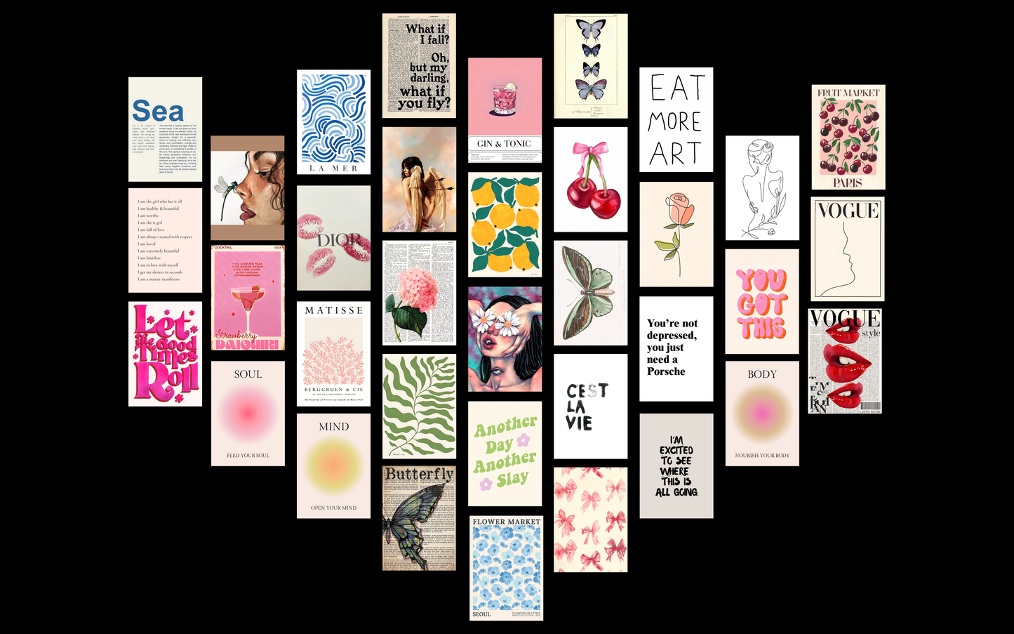 Typography-focused design using bold pink letters and flowing cursive text, bordered by simple abstract shapes and geometric white space