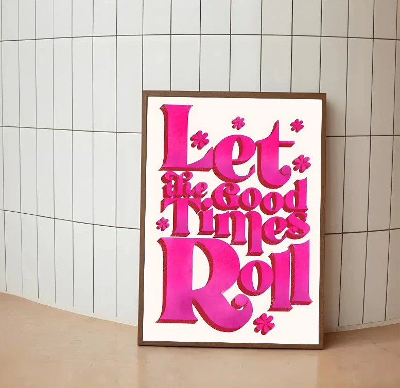 Vintage poster featuring stylized lemon slices and drinks rendered in vibrant pink, sunny yellow, and light blue tones with bold retro typography