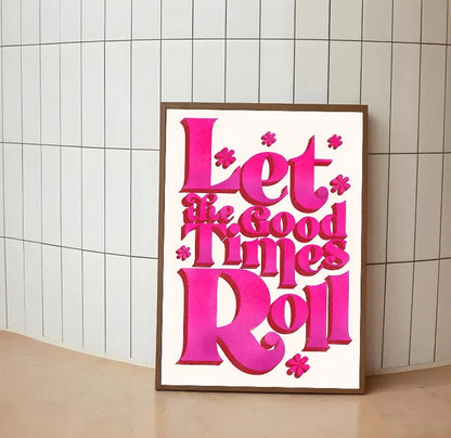 Vintage poster featuring stylized lemon slices and drinks rendered in vibrant pink, sunny yellow, and light blue tones with bold retro typography