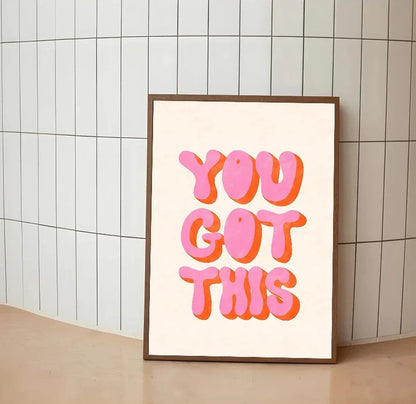 Simple, typographic wall art in light pink tones; minimalist design featuring central text about empowerment and lemonade elements