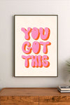 Bright pink lemonade graphic poster with bold "You Got This" typography, paired with cheerful yellow lemons in a vertical composition