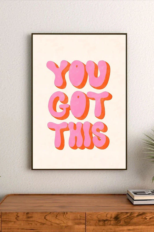 Bright pink lemonade graphic poster with bold "You Got This" typography, paired with cheerful yellow lemons in a vertical composition