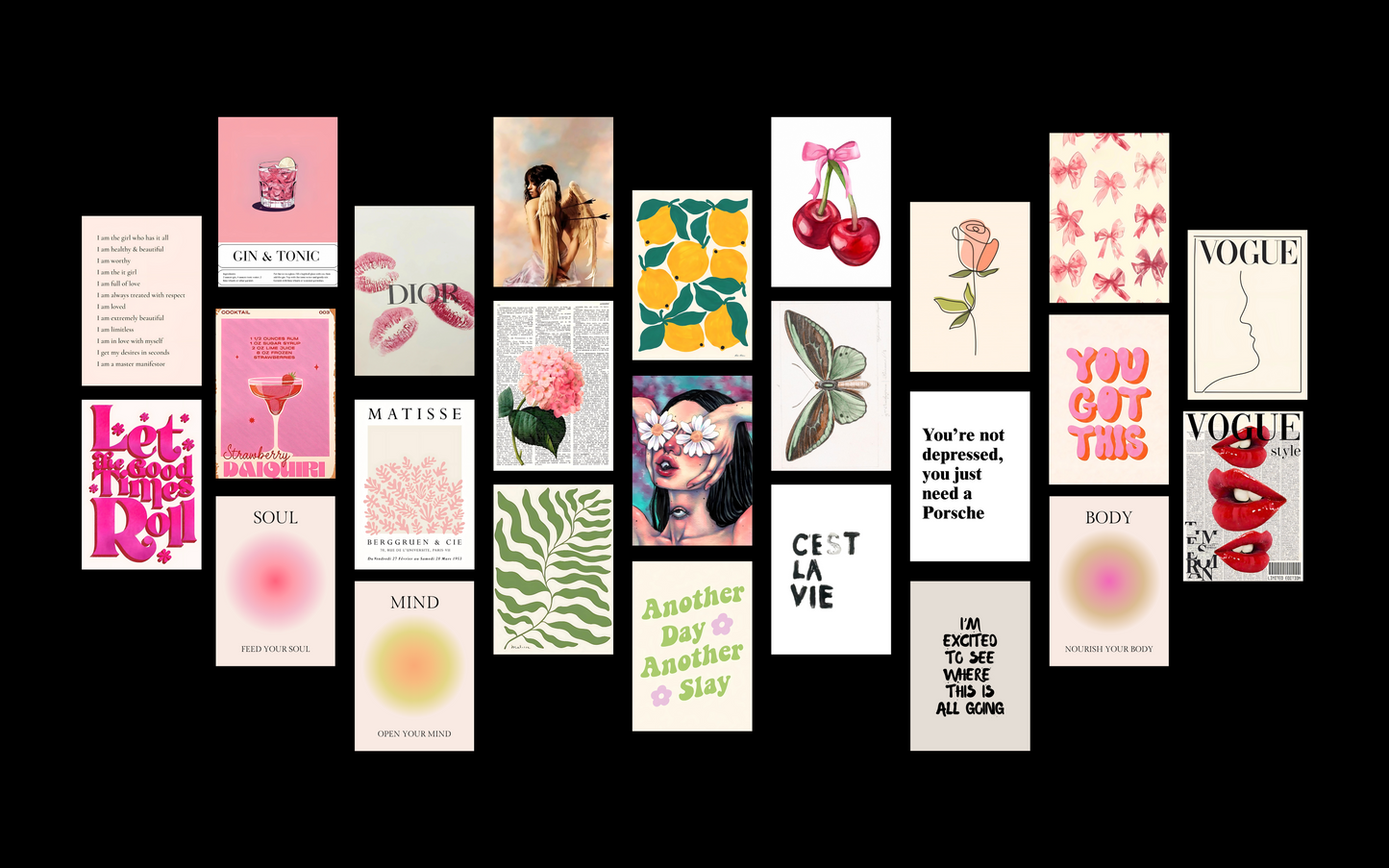 Vintage aesthetic print dominated by script lettering saying ‘Pink Lemonade,’ framed by sketched floral vines and small repeating lemon motifs