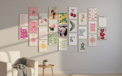 Pink lemonade script typography over subtle blush pink watercolor washes, accented by delicate leaf and lemon branch illustrations in soft green tones