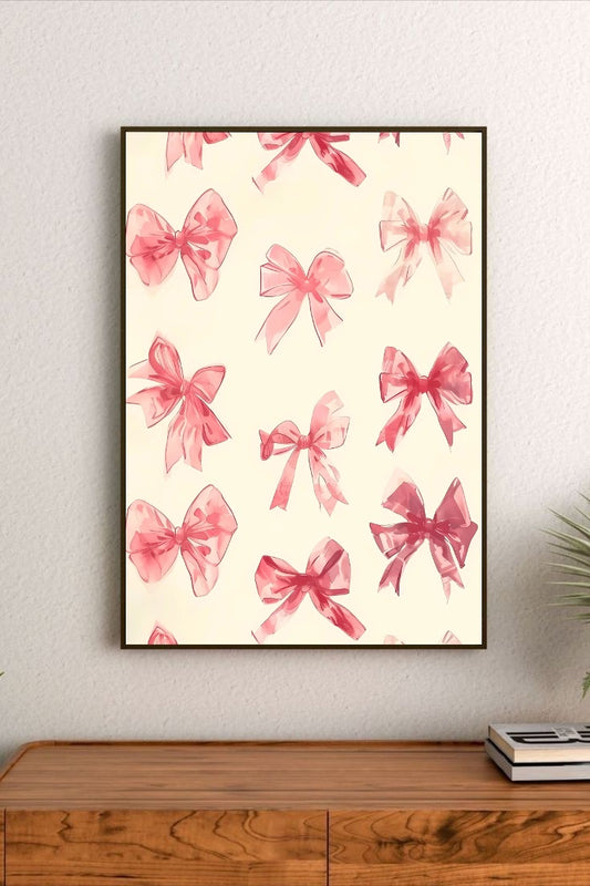 Portrait wall poster design featuring playful cursive script text overlaid with watercolor-style lemon slices, ribbons, and bright pink accents