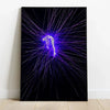 Abstract portrayal of higher dimensions showing complex web structures in deep indigo, cyan, and violet glow over black space
