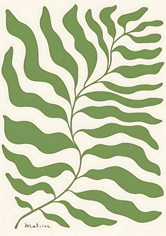 Pastel-toned poster featuring delicate overlapping motifs of foliage and floral illustrations in soft green and muted rose hues
