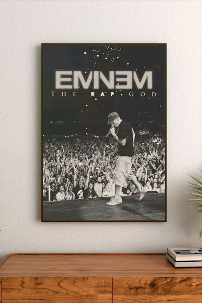 Vertical typographic design with bold "Rap God Era" lettering, utilizing striking neon accents and strong contrast on a deep black background