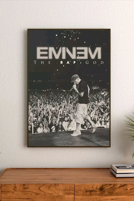 Vertical typographic design with bold "Rap God Era" lettering, utilizing striking neon accents and strong contrast on a deep black background