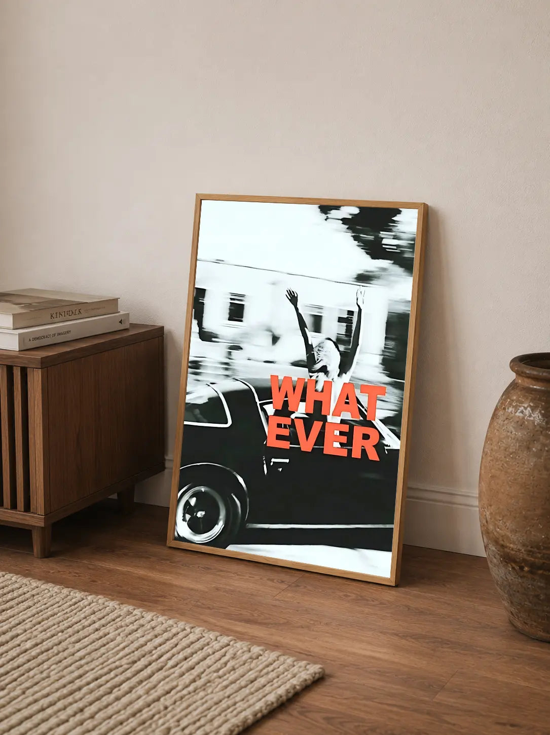 Portrait layout poster detailing layered typography; features strong textual blocks and geometric arrangements against clean white space