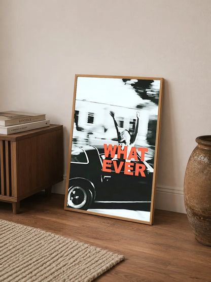 Portrait layout poster detailing layered typography; features strong textual blocks and geometric arrangements against clean white space