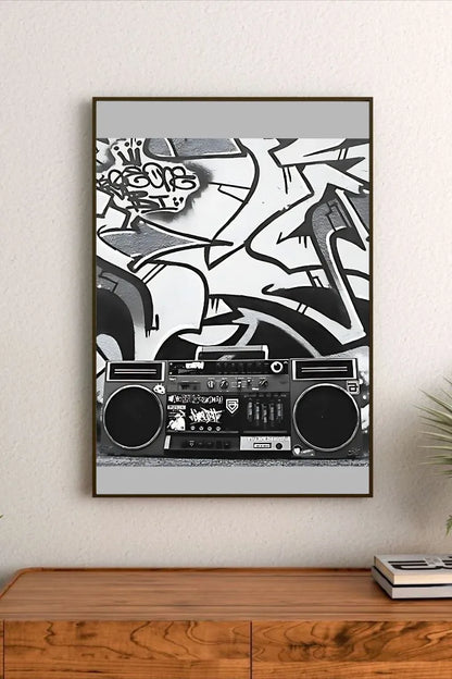 Light-colored poster featuring structured vintage typography and symbolic graphics in muted tones of beige, gray, and cream