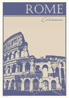 Portrait artwork depicting a stylized blue view of ancient Roman architecture, using cool tones and muted earth colors in a serene composition