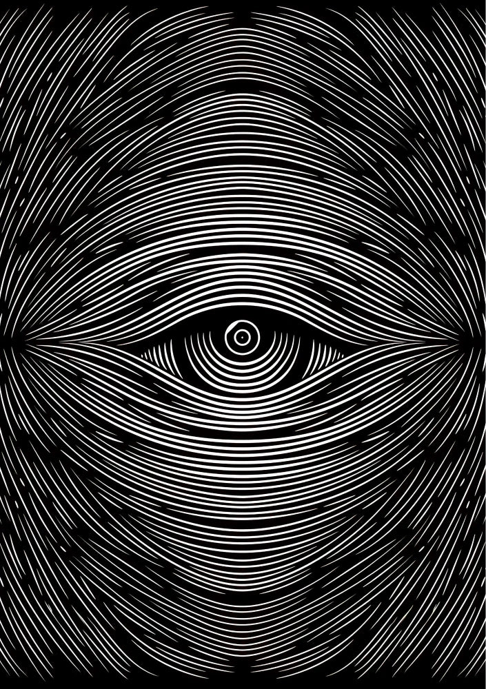 Vertical artwork displaying flowing lines and abstract organic patterns over a muted background, highlighted by sharp accents of neon green and yellow