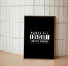 Distressed black and white poster art with a vintage hip-hop style. Large stacked typography includes "Parental Advisory" and "Straight Outta 90s 02."