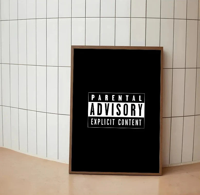 Distressed black and white poster art with a vintage hip-hop style. Large stacked typography includes "Parental Advisory" and "Straight Outta 90s 02."