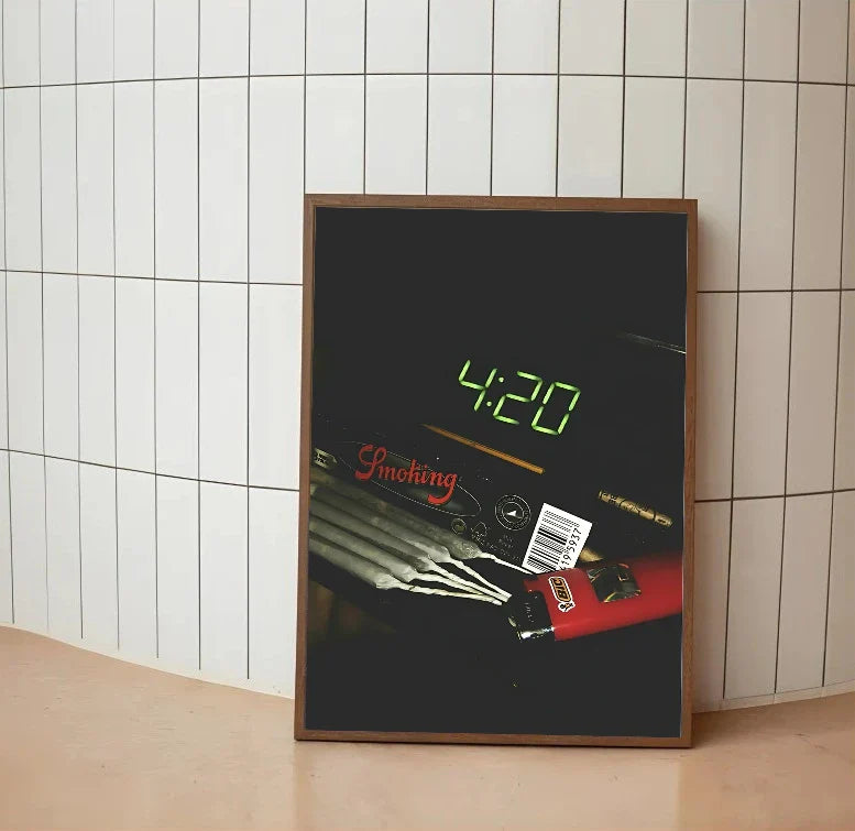Portrait poster featuring vibrant retro neon signs in pink and cyan against black backgrounds, capturing 90s vaporwave aesthetic style