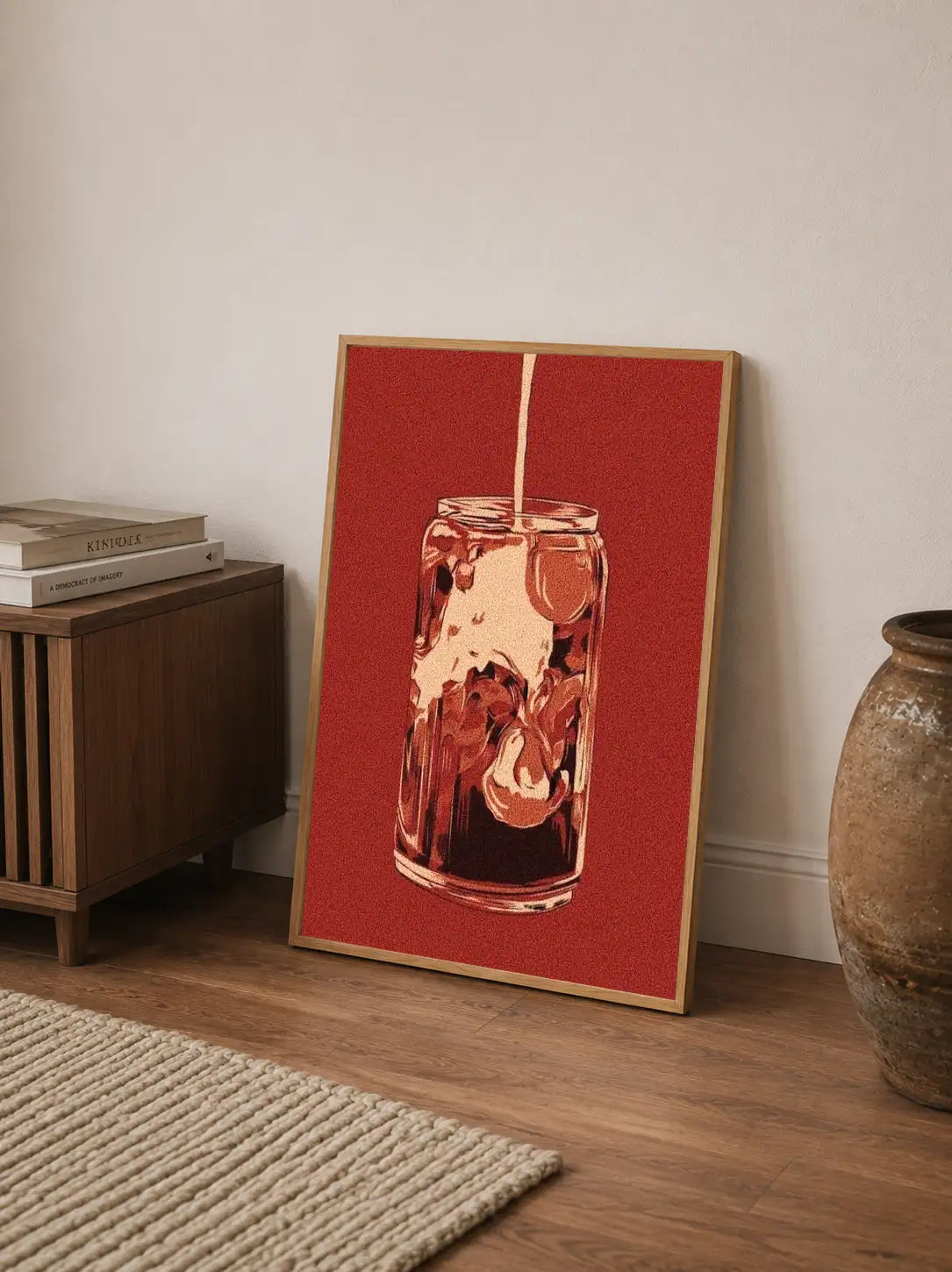 Vertical abstract design showcasing overlapping figurative elements and distressed textures using smoky blacks and creams