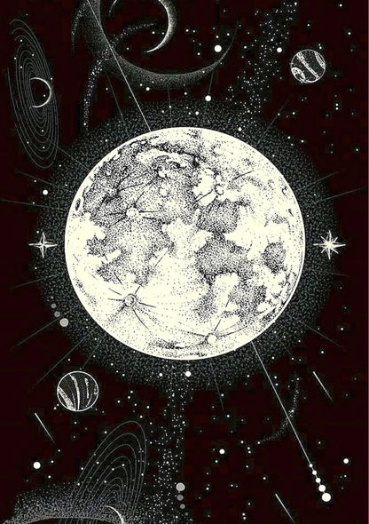 Deep indigo and black depiction of stellar constellations observed through an ornate telescope, featuring scientific star maps