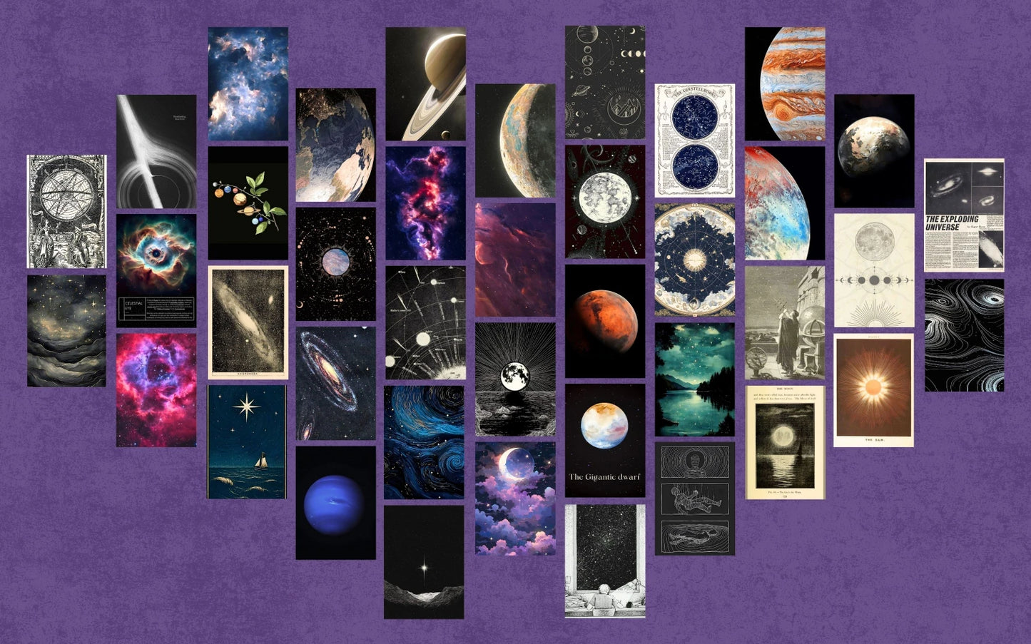 Portrait piece with astronomical illustration style, depicting various telescopes and scientific drawings of Saturn and Jupiter planets