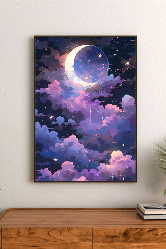 Scientific drawing style poster depicting luminous constellations with defined stellar patterns set against a dark cosmic backdrop