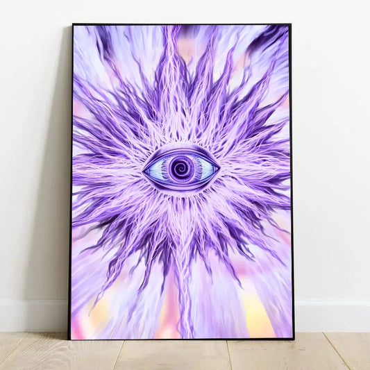 Portrait poster featuring a stylized figure immersed in intense, swirling vortexes of violet and cosmic blue energy fields
