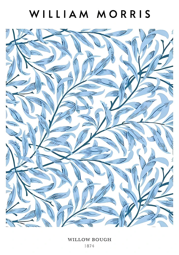 Detailed blue and white willow chinoiserie design featuring graceful curved bridges and dense botanical foliage arranged vertically